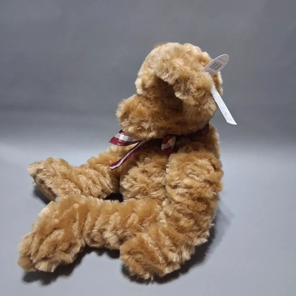 Russ Berrie Ellington Brown Plush Teddy Bear Red Plaid Ribbon Bow NWT
